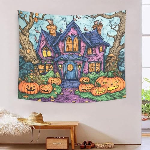 ICFGHJQRS Halloween Ancient Castle 3D-Druck Wandteppich Poster Ornament Wandkunst Tapestry Stoff Wand hängende Dekoration für Schlafzimmer Wohnzimmer 150 cm x 200 cm von ICFGHJQRS