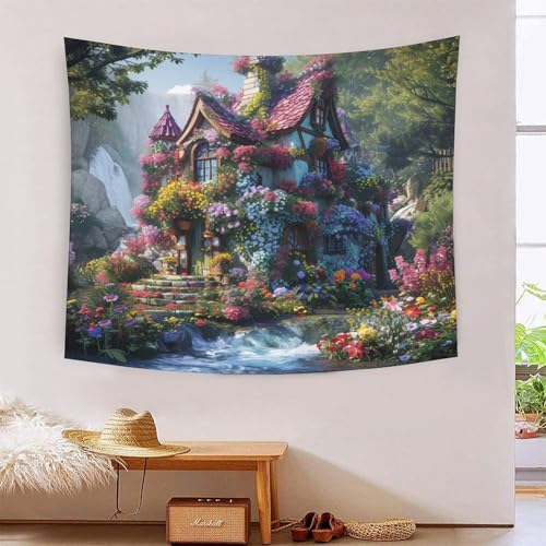 ICFGHJQRS Mountain Cottage 3D-Druck Wandteppich Poster Ornament Wandbild Zubehör Raumteiler Wandteppich für Schlafzimmer Wohnzimmer 100cmx150cm von ICFGHJQRS