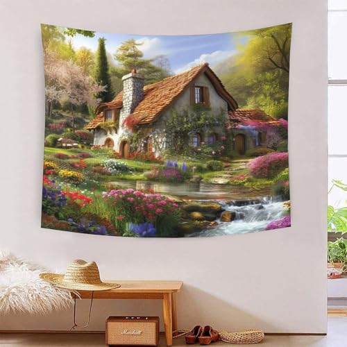 ICFGHJQRS Mountain Cottage 3D-Druck Wandteppich Poster Ornament Wandbild Zubehör Raumteiler Wandteppich für Schlafzimmer Wohnzimmer 150cmx200cm von ICFGHJQRS