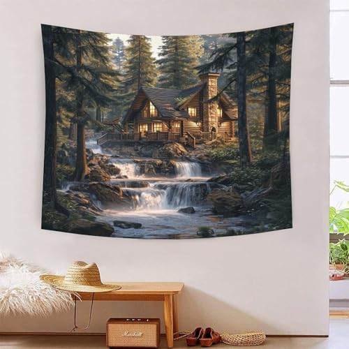 ICFGHJQRS Mountain Cottage 3D-Druck Wandteppich Poster Ornament Wandkunst Tapestry Zubehör Raumteiler Wandteppich für Schlafzimmer Wohnzimmer 180cmx230cm von ICFGHJQRS