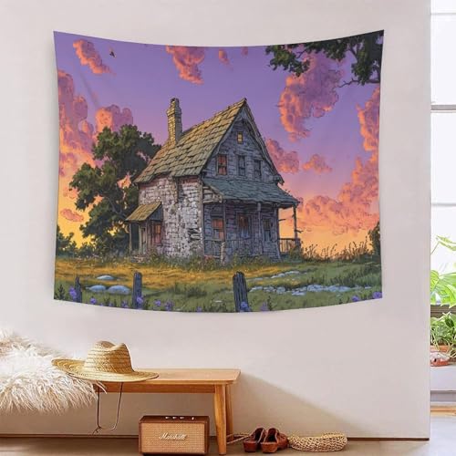 ICFGHJQRS Mountain Cottage 3D-Druck Wandteppich Poster Ornament Wandkunst Tapestry Zubehör Trennwände Wandteppich für Wohnkultur 100 cm x 150 cm von ICFGHJQRS