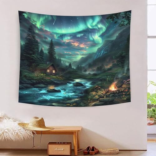 ICFGHJQRS Mountain Cottage 3D-Druck Wandteppich Poster Ornament Wandkunst Wandbild Stoff Wand hängende Dekoration für Wohnzimmer Schlafzimmer Schlafsaal 180cmx230cm von ICFGHJQRS