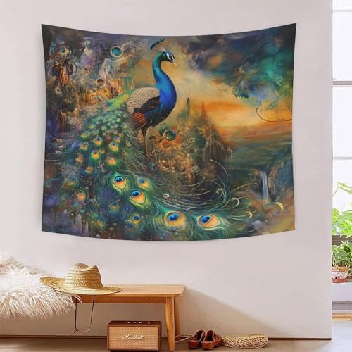 ICFGHJQRS Peacock 3D-Druck Wandteppich Poster Ornament Wandkunst Tapestry Zubehör Raumteiler Wandteppich für Schlafzimmer, Wohnzimmer, Schlafsaal 130cmx150cm von ICFGHJQRS