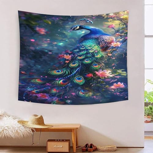 ICFGHJQRS Peacock 3D-Druck Wandteppich Poster Ornament Wandkunst Tapestry Zubehör Trennwände Wandteppich für Zuhause, Büro, Schlafsaal, Dekoration für Innen- und Außenbereich 100 cm x 150 cm von ICFGHJQRS