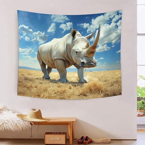 ICFGHJQRS Rhinoceros 3D-Druck Wandteppich Poster Ornament Wandkunst Tapestry Zubehör Raumteiler Tapisserie Für Wohnzimmer Schlafzimmer 130cmx150cm von ICFGHJQRS