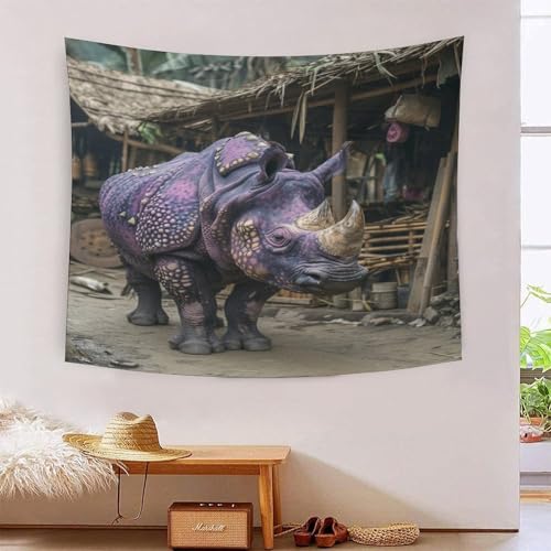 ICFGHJQRS Rhinoceros 3D-Druck Wandteppich Poster Ornament Wandkunst Tapestry Zubehör Raumteiler Tapisserie für Schlafzimmer Wohnzimmer 130cmx150cm von ICFGHJQRS