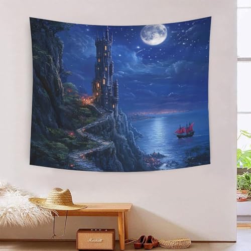 ICFGHJQRS Seaside Watchtower 3D-Druck Wandteppich Poster Ornament Wandkunst Tapestry Zubehör Trennwände Wandteppich für Wohnkultur 150cmx200cm von ICFGHJQRS
