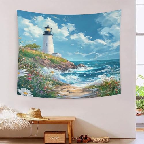 ICFGHJQRS Seaside Watchtower 3D-Druck Wandteppich Poster Wanddekoration Tapestry Zubehör Trennwände Wandteppich Verwendet im Schlafzimmer, Wohnzimmer, Tagesdecke, Wanddekoration 100 cm x 150 cm von ICFGHJQRS