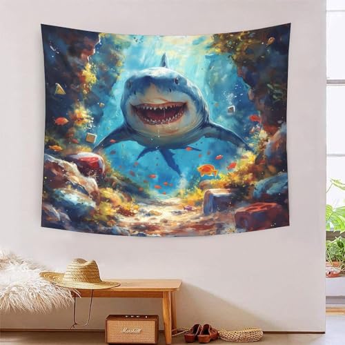 ICFGHJQRS Shark 3D-Druck Wandteppich Poster Ornament Wandkunst Tapestry Zubehör Raumteiler Tapisserie Für Wohnzimmer Schlafzimmer 180cmx230cm von ICFGHJQRS