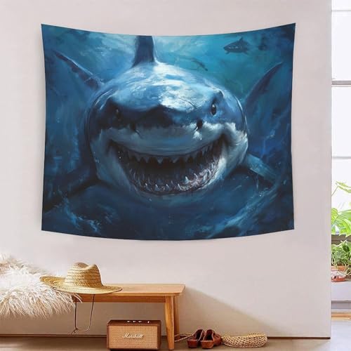 ICFGHJQRS Shark 3D-Druck Wandteppich Poster Wanddekoration Tapestry Zubehör Raumteiler Tapisserie für Schlafzimmer Wohnzimmer 150cmx200cm von ICFGHJQRS