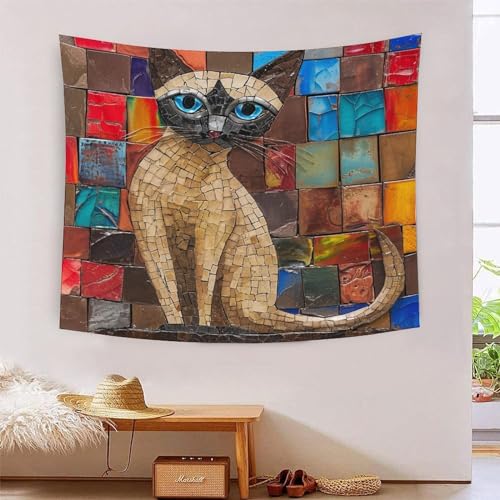 ICFGHJQRS Siamese Cat 3D-Druck Wandteppich Poster Ornament Wandkunst Tapestry Zubehör Raumteiler Wandteppich Verwendet in Schlafzimmer, Wohnzimmer, Tagesdecke, Wanddekoration 100cmx150cm von ICFGHJQRS