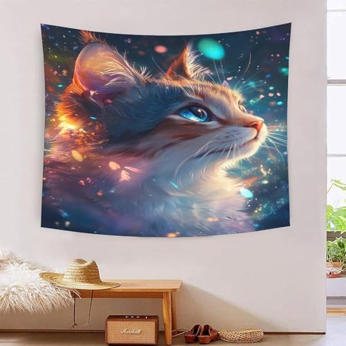 ICFGHJQRS Space Cat 3D-Druck Wandteppich Poster Wanddekoration Tapestry Zubehör Raumteiler Tapisserie Für Wohnzimmer Schlafzimmer Schlafsaal 100cmx150cm von ICFGHJQRS
