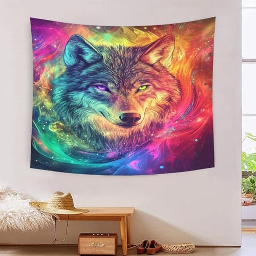 ICFGHJQRS Wolf 3D-Druck Wandteppich Poster Ornament Wandkunst Tapestry Stoff Wand hängende Dekoration verwendet im Schlafzimmer, Wohnzimmer, Tagesdecke, Wanddekoration 100 x 150 cm von ICFGHJQRS
