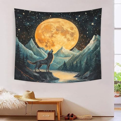 ICFGHJQRS Wolf 3D-Druck Wandteppich Poster Ornament Wandkunst Tapestry Zubehör Trennwände Wandteppich für Wohnkultur 150cmx200cm von ICFGHJQRS