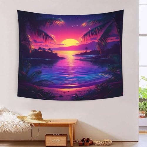 Under The Moon Beach 3D-Druck Wandteppich Poster Wanddekoration Tapestry Zubehör Raumteiler Wandteppich Verwendet im Schlafzimmer, Wohnzimmer, Tagesdecke, Wanddekoration 100 cm x 150 cm von ICFGHJQRS