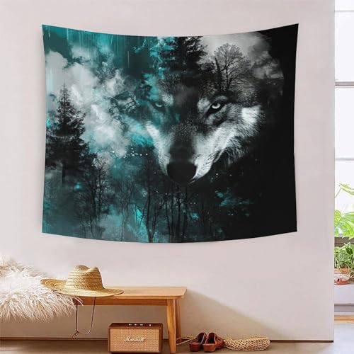 Wolves in The Moonlight 3D-Druck Tapisserie Wandbehang Poster Ornament Wandkunst Tapestry Stoff Wand hängende Dekoration Verwendet In Schlafzimmer Wohnzimmer Tagesdecke, Wanddekoration 130 von ICFGHJQRS