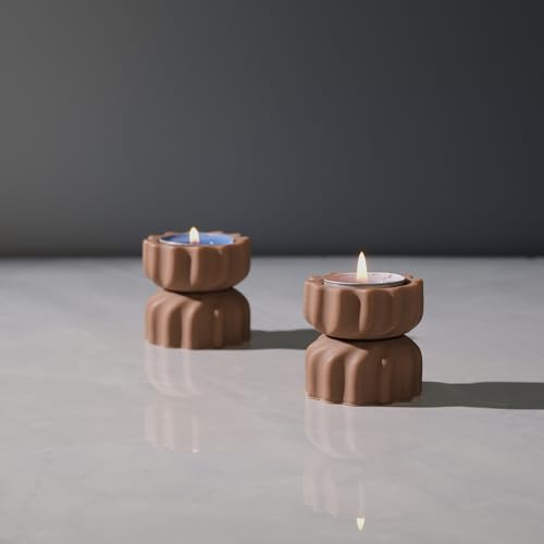 ICNBUYS Spirale Getreide Teelichthalter 2er Set; Zement Teelicht Votivkerzenhalter mit Dreh; Dekorativer kleiner Zement-Teelichthalter für Kaffee oder Esstisch; 5.1 cm x 5.3 cm von ICNBUYS