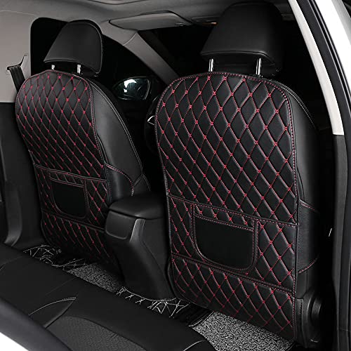 ICOBES 2 Stück Auto Rücksitz Anti Kick Pad für Mazda 6 Coupe Mazda 3 Mazda 5 CX30 CX5 CX8, Leder RüCkenlehne Anti-Kick Pads wasserdichte Rückseite der Vordersitze Auto Anti-Kick Pad,A/BlackRed von ICOBES