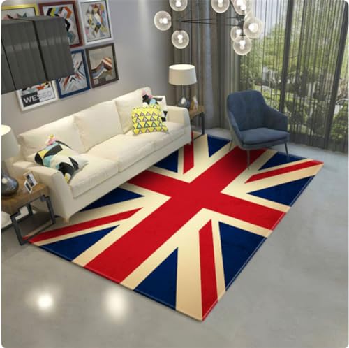 ICOBES England Flagge Teppich Für Wohnzimmer Retro British Area Teppich Zimmer Couchtischmatte Bodenmatte Für Schlafzimmer Anti-Rutsch Teppich 100X160Cm von ICOBES