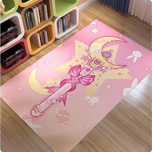 ICOBES Niedliche Rosa Katze Anime Bodenteppich Teppich Schlafzimmer Fußmatte Anti-Rutsch-Matte Cartoon Mädchen Kawaii Teppich Bereich Teppich Für Wohnzimmer 160X280Cm von ICOBES