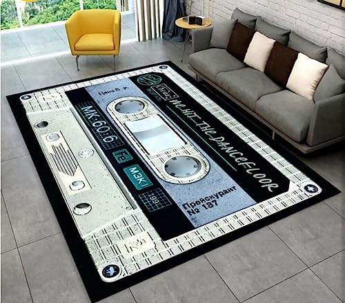 ICOBES Retro-Musikkassette Kassette Muster Bereich Teppich, Teppich Teppich Für Wohnzimmer Schlafzimmer Sofa Fußmatte Dekoration, rutschfeste Bodenmatte 60X90Cm von ICOBES