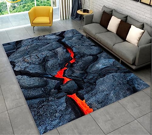 ICOBES Vulkan Lava Magma Bereich Teppich, Teppich Teppich Für Wohnzimmer Schlafzimmer Sofa Fußmatte, Kid Play rutschfeste Bodenmatte 140X200Cm von ICOBES