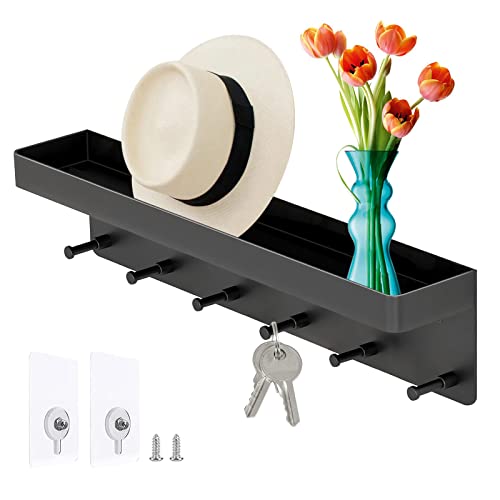 ICOUVA Schlüsselbrett mit Ablage,6 Haken Selbstklebend Wand Schlüsselhalter,Kleines Schlüsselhaken für Flur,Eingangsbereich,Küche,Badezimmer(Schwarz) von ICOUVA