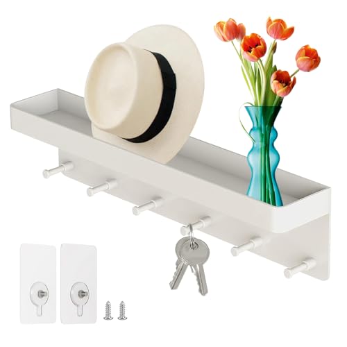 ICOUVA Schlüsselbrett mit Ablage,6 Haken Selbstklebend Wand Schlüsselhalter,Kleines Schlüsselhaken für Flur,Eingangsbereich,Küche,Badezimmer (Weiß) von ICOUVA