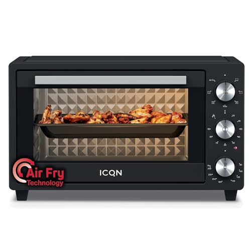 ICQN 20 Liter Minibackofen mit Airfry, Heißluftfritteuse, Ober-/Unterhitze mit Umluft-Funktion, 5 Grill-Funktion, 90 Min. Timer, 1500 W, Mini Oven, 80°-250°C, Frittierkorb/Backblech/Grill/Krümelblech von ICQN