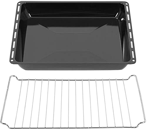 ICQN 42.2 x 37 cm Backbleche & -Gitter Set, 4,5 cm Tief Emailliert Fettpfanne und Verchromt Backofenrost für Backofen & Herd, Kratzfest & Rostfrei, 422 x 370 x 4,5 mm von ICQN