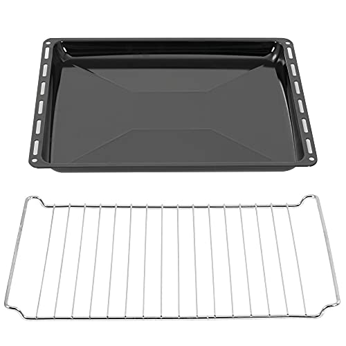 ICQN 42.2 x 37 cm Backbleche & Gitter Set, 3 cm Tief Emailliert Fettpfanne und Verchromt Backofenrost für Backofen & Herd, Kratzfest & Rostfrei, 422 x 375 x 30 mm von ICQN