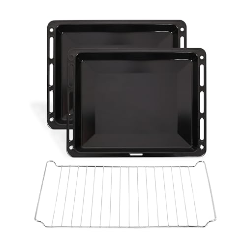 ICQN 460 x 370 x 30 mm Backblech Set mit Gitter, 2x Emaillierte Fettpfanne und 1x Gitter für Backofen, Kratzfest & Rosfrei, 46 x 37 cm von ICQN