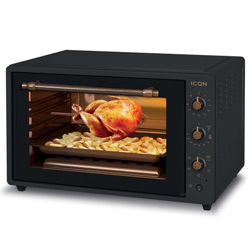 ICQN Rustik Minibackofen 60 Liter XXL mit Umluft, Drehspieß, Emailliert, Anthrazit von ICQN