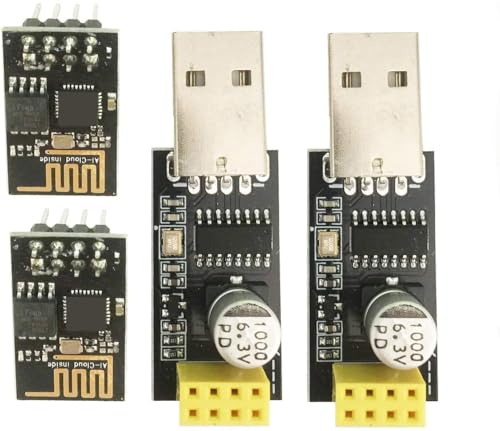 ICQUANZX ESP-01 Serielles WLAN-Transceiver-Modul mit USB-zu-ESP-Adapter für Arduino Himbeer-Pi (2 PCS ESP-01 + 2 PCS USB) von ICQUANZX