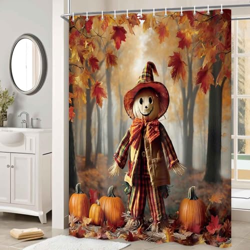 ICTEISOM Herbst-Ahornblatt-Kürbis-Duschvorhang, Halloween-Vogelscheuche, Herbstwald, Badezimmer-Vorhänge, wasserdichtes Polyestergewebe, Heimdekoration, 183 x 183 cm ICTEISOM Herbst-Ahornblatt-Kürbis-Duschvorhang, Halloween-Vogelscheuche, Herbstwald, Badezimmer-Vorhänge, wasserdichtes Polyestergewebe, Heimdekoration, 183 x 183 cm von ICTEISOM