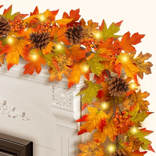 Herbstgirlande mit Lichtern, Herbstgirlanden mit Beeren-Kiefernblättern, Floraleaf-Girlande für Kaminsims, Erntedankfest, Innen- und Außenbereich, Herbstdekoration, 1,8 m Herbstgirlande mit Lichtern, Herbstgirlanden mit Beeren-Kiefernblättern, Floraleaf-Girlande für Kaminsims, Erntedankfest, Innen- und Außenbereich, Herbstdekoration, 1,8 m von ICX