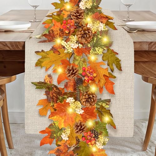 Herbstgirlande mit Lichtern, Herbstgirlanden zur Dekoration mit Beeren-Kieferblättern, Herbstblatt-Girlande für Kaminsims, Erntedankfest, Innen- und Außenbereich, Herbstdekoration, 1,8 m Herbstgirlande mit Lichtern, Herbstgirlanden zur Dekoration mit Beeren-Kieferblättern, Herbstblatt-Girlande für Kaminsims, Erntedankfest, Innen- und Außenbereich, Herbstdekoration, 1,8 m von ICX