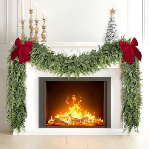 Weihnachtsgirlande aus Zedernholz mit 2 roten Schleifen, realistische, weiche künstliche Zedern-Girlanden, dicke Kieferngirlande für Zuhause, Kamin, Kaminsims, Tisch, 1,8 m Weihnachtsgirlande aus Zedernholz mit 2 roten Schleifen, realistische, weiche künstliche Zedern-Girlanden, dicke Kieferngirlande für Zuhause, Kamin, Kaminsims, Tisch, 1,8 m von ICX
