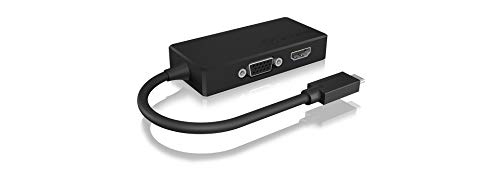 ICY BOX 2-in-1 USB-C Adapter mit VGA und HDMI Anschluss, ermöglicht 2 Monitore, Full HD und 4K Ultra HD, integriertes Kabel, schwarz von ICY BOX