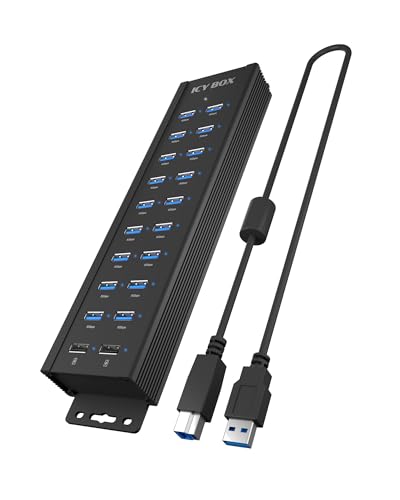 ICY BOX 20-Fach USB 3.2 Gen 1 Hub mit 12 V / 3 A Stromadapter, Aluminiumgehäuse und 2 USB-Ladeports, IB-HUB1720-U3 von ICY BOX