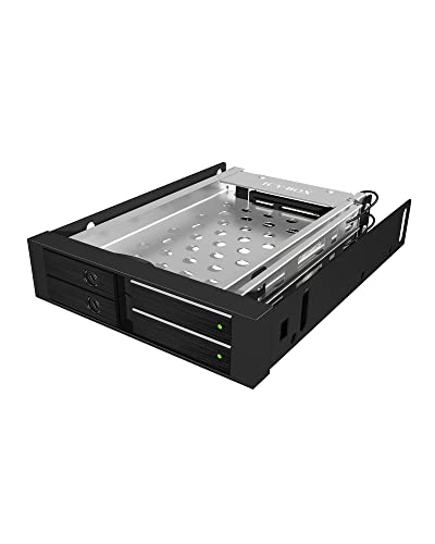 ICY BOX Dual HDD & SSD Wechselrahmen, 2x 2,5 Zoll in 1x 3,5 Zoll Schacht mit Fronttür, SATA, Metall, Schwarz von ICY BOX