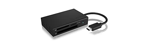 ICY BOX IB-CR401-C3 USB 3.0 Type-C Kartenleser für CF, SD und microSD Speicherkarten, SD 4.0/UHS-II, Aluminium, integriertes Kabel, schwarz von ICY BOX