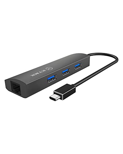 ICY BOX IB-HUB1406-C USB 3.0 Type-C Hub mit 3x USB 3.0 (Type-A) und 1x Gigabit-LAN Netzwerkanschluss, Aluminium, integriertes Kabel, grau von ICY BOX