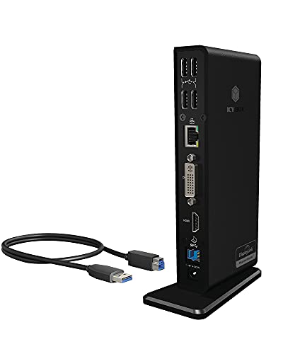 ICY BOX Laptop Docking Station (11-in-1) für 2 Monitore (1x HDMI & 1x DVI) mit USB 3.0, 6-fach USB HUB, Gigabit Ethernet, Audio, Schwarz, IB-DK2241AC von ICY BOX