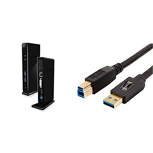 ICY BOX Notebook DockingStation mit USB 3.0 für 2 Monitore, HDMI, DVI, USB Hub, LAN, Schwarz & Amazon Basics HL-002571 USB-3.0-Kabel, USB-A-auf-USB-B, 2,7 m, Schwarz von ICY BOX