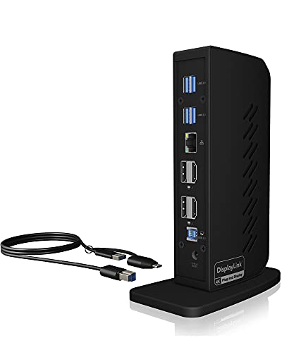 ICY BOX USB-C Docking Station (12-in-1) für 2 Monitore (2x HDMI / 2x DP), 4K 60Hz, 6x USB 3.0 HUB, DisplayLink, Gigabit Ethernet, IB-DK2252AC für Windows, M1/M2 MacBook Air / Pro von ICY BOX