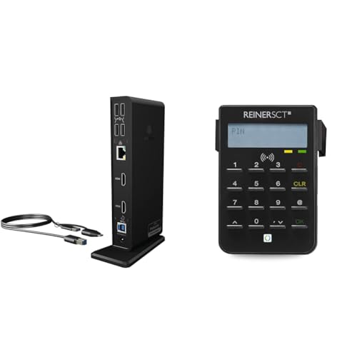 ICY BOX USB-C Docking Station für 2 Monitore & Reiner SCT cyberJack RFID Chip-Kartenlesegerät Standard | Generator für Online-Banking ; Elster; Personalausweis von ICY BOX