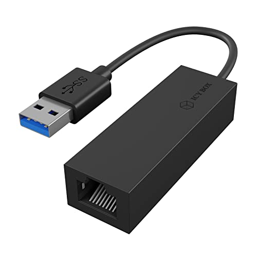 ICY BOX USB LAN Adapter, USB 3.0 zu Gigabit Ethernet Netzwerkadapter, 1000 Mbit/s, Status LED, Schwarz, 60498 von ICY BOX