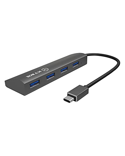Icy Box IB-AC6405-C 4-fach USB-Hub mit USB Type-C Kabel & 4x USB 3.0 (Type-A) Anschlüssen, integriertes Kabel, Aluminium, Anthrazit von ICY BOX