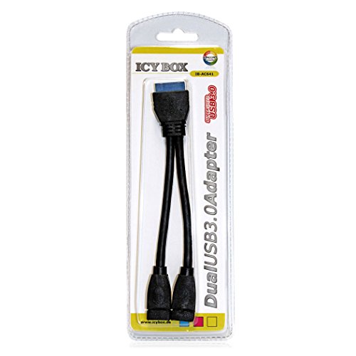 Icy Box IB-AC641 2-fach USB 3.0 intern-zu-extern Adapter (1x 20-Pin USB 3.0 Stecker zu 2x USB 3.0 A-Typ Buchse) (schwarz) von ICY BOX